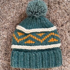 Universal Thread Teal and Gold Kids Pom-Pom Hat